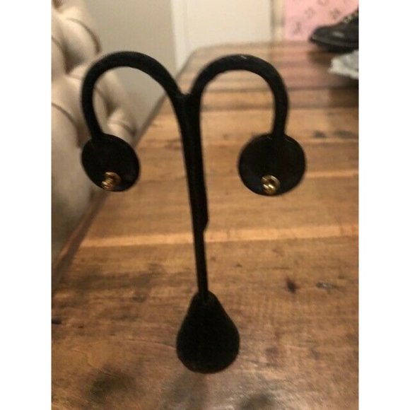 VINTAGE 1980 ERA GORGEOUS RARE YSL CRYSTAL GOLD SOLITAIRE ROUND CLIP EARRINGS - Picture 3 of 4